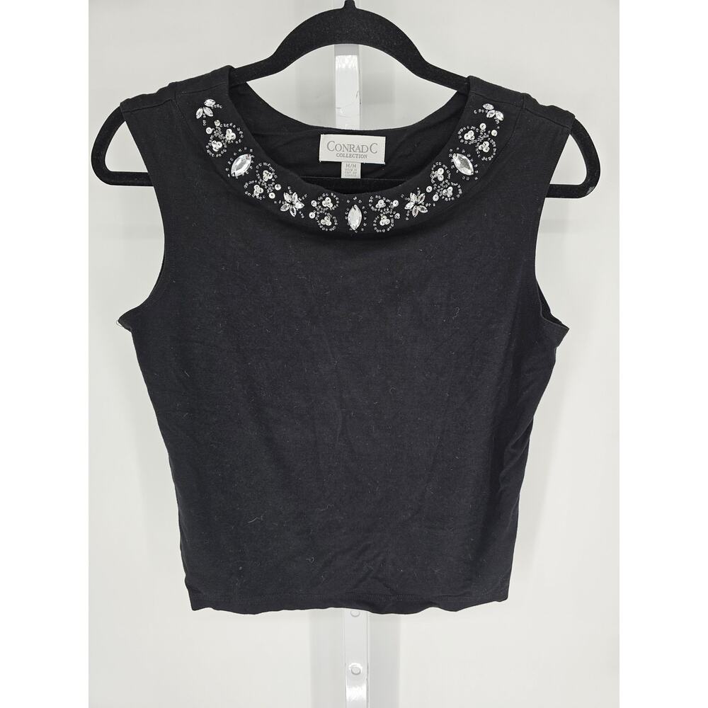 Conrad C Collection Women's Black Round Neck Sleeveless Beaded Top Size M